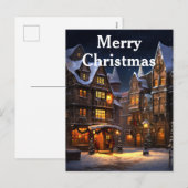 水彩ヴィンテージクリスマスウィンタービレッジシーン シーズンポストカード (正面/裏面)