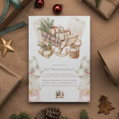 水彩ヴィンテージクリスマスギフトラッピングパーティー 招待状