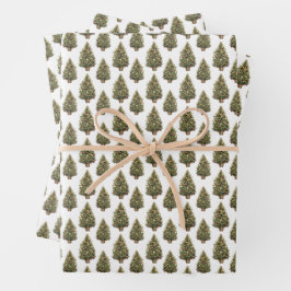 水彩ヴィンテージクリスマスツリーホワイトホリデー ラッピングペーパーシート