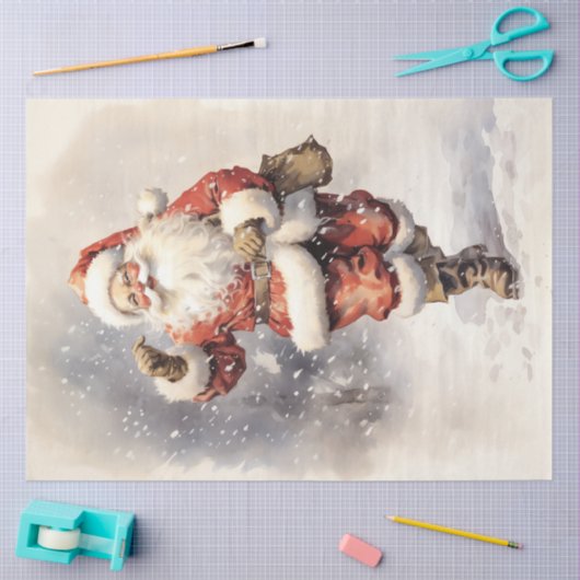 水彩ヴィンテージサンタクロースのクリスマスプレゼント 薄葉紙 (クラフト)