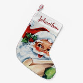 水彩ヴィンテージサンタクロース&スクリプト内の名前 スモールクリスマスストッキング (正面 (吊り時))