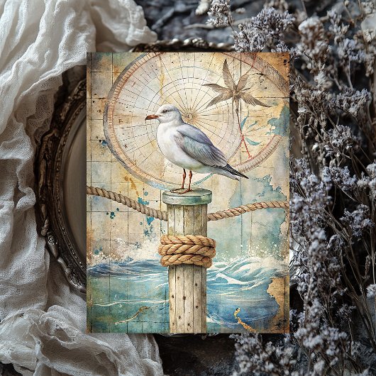 水彩ヴィンテージシーグラルスガルコンパス旧地図 薄葉紙