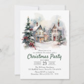 水彩ヴィンテージシーナリークリスマスパーティー 招待状 (正面)