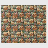 水彩ヴィンテージジンジャーブレッドクリスマスハウス ラッピングペーパー (フラット)