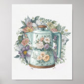 水彩ヴィンテージスタイルフローラキッチンコーヒー ポスター (正面)
