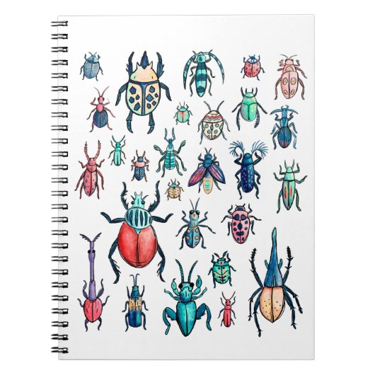 水彩ヴィンテージスタイル甲虫イラストレーション ノートブック (正面)