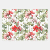 水彩ヴィンテージゼラニウム花と葉 ラッピングペーパーシート (正面2)