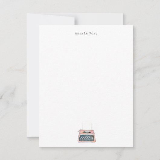 水彩ヴィンテージタイプライターフラット ノートカード (正面)