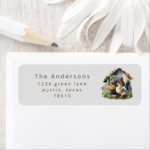 水彩ヴィンテージチキンクープ差出人住所 ラベル