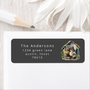 水彩ヴィンテージチキン差出人住所室 ラベル