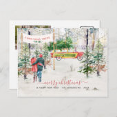 水彩ヴィンテージツリーファームクリスマスフォト ポストカード (正面/裏面)