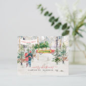 水彩ヴィンテージツリーファームクリスマスフォト ポストカード (スタンド正面)