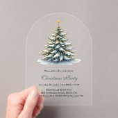 水彩ヴィンテージツリーミニマリストクリスマスパーティー アクリル招待状 (インサイチュ (ポータブル))