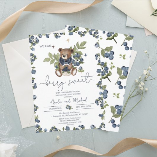 水彩ヴィンテージテディベリースイートベビーシャワー 招待状
