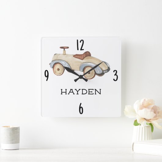 水彩ヴィンテージトイカー10.75イン子供部屋 スクエア壁時計 (ホーム)