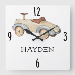 水彩ヴィンテージトイカー10.75イン子供部屋 スクエア壁時計