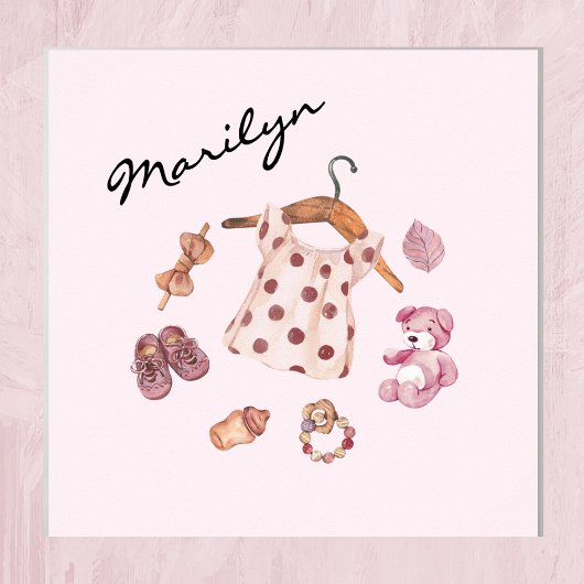 水彩ヴィンテージトイズピンク子供部屋アート ポスター