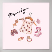 水彩ヴィンテージトイズピンク子供部屋アート ポスター (正面)