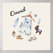 水彩ヴィンテージトイズブルー子供部屋アート ポスター (正面)