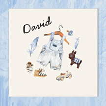 水彩ヴィンテージトイズブルー子供部屋アート