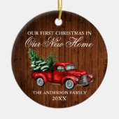 水彩ヴィンテージトラックウッドクリスマスニューホーム セラミックオーナメント (正面)