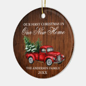 水彩ヴィンテージトラックウッドクリスマスニューホーム セラミックオーナメント (左)