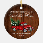 水彩ヴィンテージトラックウッドクリスマスニューホーム セラミックオーナメント (裏面)
