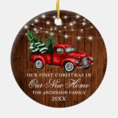 水彩ヴィンテージトラックウッドライトニューホーム セラミックオーナメント (裏面)