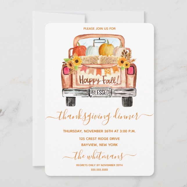 水彩ヴィンテージトラック感謝祭ディナー (正面)