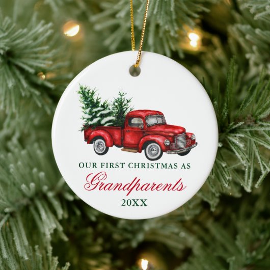 水彩ヴィンテージトラック祖父母クリスマス セラミックオーナメント (ツリー)