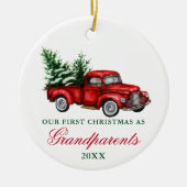 水彩ヴィンテージトラック祖父母クリスマス セラミックオーナメント (正面)