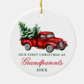 水彩ヴィンテージトラック祖父母クリスマス セラミックオーナメント (裏面)