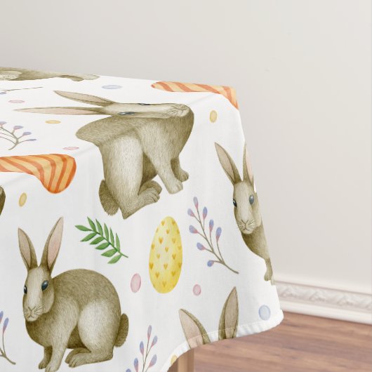 水彩ヴィンテージバニーエッグ春フラワーイースター テーブルクロス (インサイチュ)