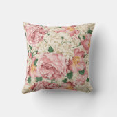 水彩ヴィンテージバラとアジサイ柄 クッション (裏面)