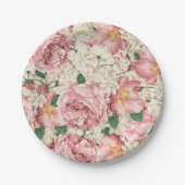 水彩ヴィンテージバラとアジサイ柄 ペーパープレート (正面)