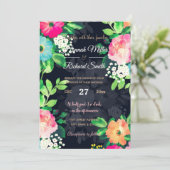 水彩ヴィンテージバラフローラダークブルーデザイン 招待状 (スタンド正面)