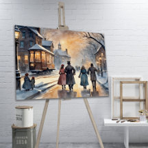 水彩ヴィンテージビクトリアン雪通り