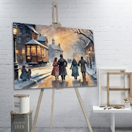 水彩ヴィンテージビクトリアン雪通り キャンバスプリント