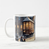 水彩ヴィンテージビクトリアン雪通り コーヒーマグカップ (左)