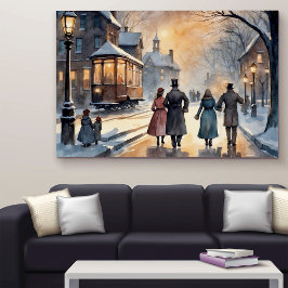 水彩ヴィンテージビクトリアン雪通り ポスター