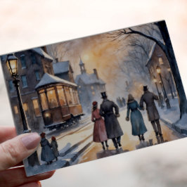 水彩ヴィンテージビクトリアン雪通り ポストカード