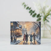 水彩ヴィンテージビクトリアン雪通り ポストカード (スタンド正面)