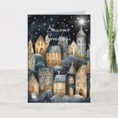水彩ヴィンテージビレッジスターナイトクリスマス カード (正面)