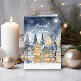 水彩ヴィンテージビレッジスターナイトクリスマス カード