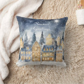 水彩ヴィンテージビレッジスターナイトクリスマス クッション (ブランケット)