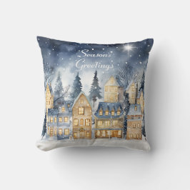 水彩ヴィンテージビレッジスターナイトクリスマス クッション