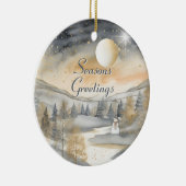水彩ヴィンテージビレッジスターナイトクリスマス セラミックオーナメント (右)
