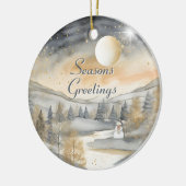 水彩ヴィンテージビレッジスターナイトクリスマス セラミックオーナメント (左)