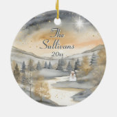 水彩ヴィンテージビレッジスターナイトクリスマス セラミックオーナメント (裏面)