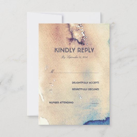 水彩ヴィンテージビーチ結婚式RSVPカード 出欠カード (正面)